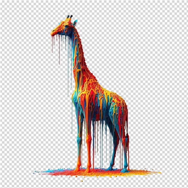 una jirafa está de pie frente a un fondo de color