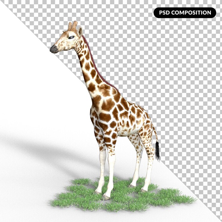PSD jirafa con hierba aislada renderización 3d