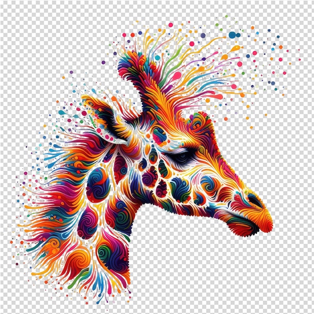PSD una jirafa con manchas de colores en su cabeza