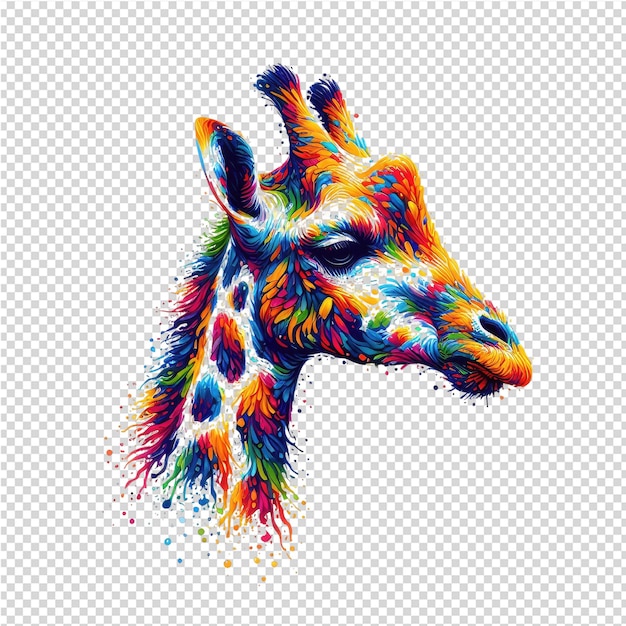 PSD una jirafa con manchas coloridas y una cabeza multicolor
