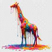 PSD una jirafa con pintura de colores está cubierta de líquido de colores