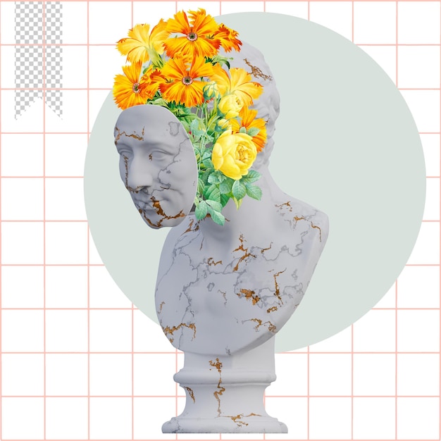 JJ Winckelmann Statuen 3D-Rendering Collage mit Blütenblättern Kompositionen für Ihre Arbeit
