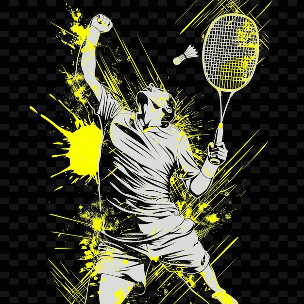 PSD jogador de badminton esmagando o ônibus com poder com uma ilustração flat 2d sport backgroundn