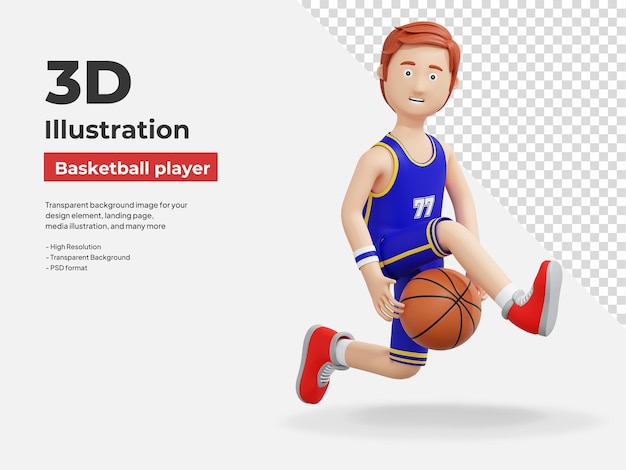 Jogador de basquete estilo livre drible bola ilustração dos desenhos animados 3d