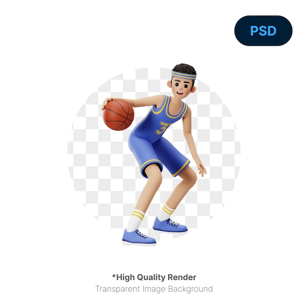 PSD jogador de basquete fazendo truques ilustração de personagem 3d psd