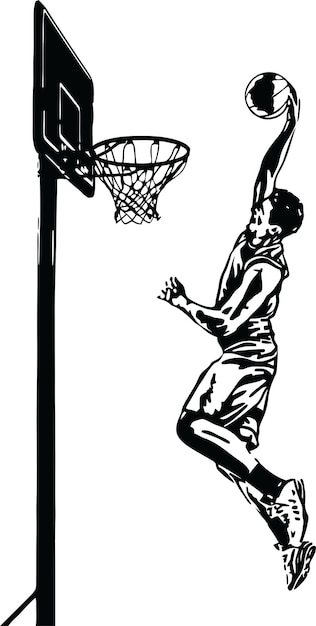 Jogador de basquete saltando slam dunk ilustração