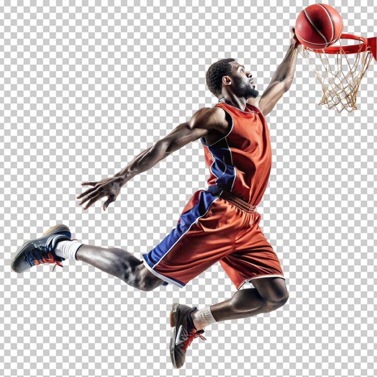 jogador de basquetebol realizando um slam dunk isolado
