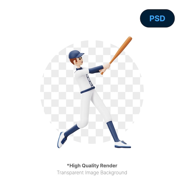 Jogador de beisebol atingindo ilustração 3D PSD Premium