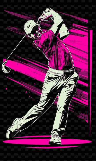 PSD jogador de golfe swinging club com perfeita tee off pose e sat ilustração flat 2d sport backgroundi