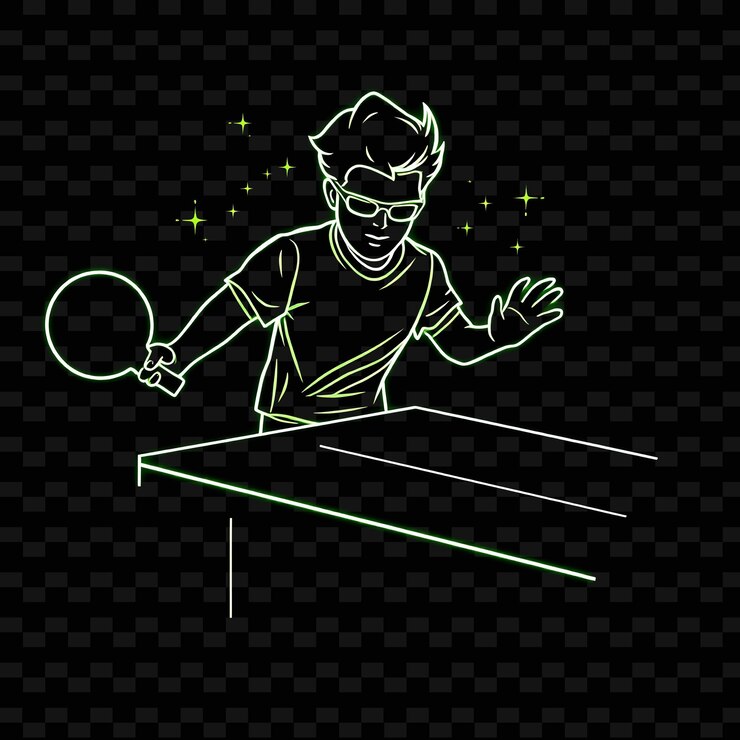 PSD jogador de tênis de mesa com pádel neon pixel art design com cor verde brilhante e preto misto d1