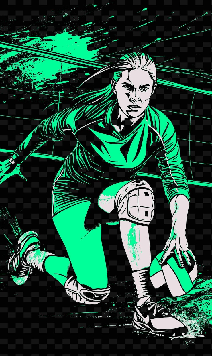 PSD jogador de vôlei com bola de espinhos com almofadas de joelho e ilustração de voleibol flat 2d sport backgroundl
