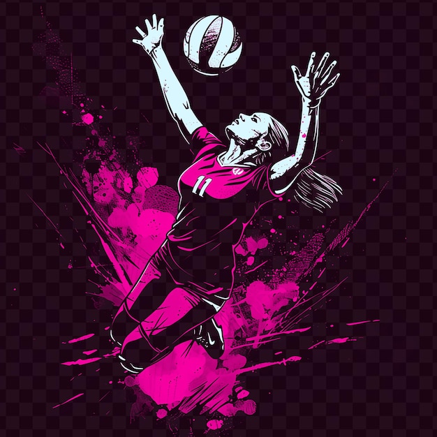 Jogador de vôlei jogando bola com salto com postura de triunfo t-shirt tatuagem tinta contorno design cnc