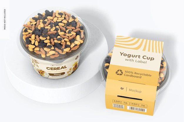 Joghurtbecher mit Label Mockup, Up and Down