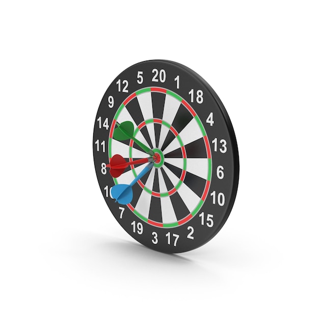 Jogo de dardos com três dardos em uma prancha
