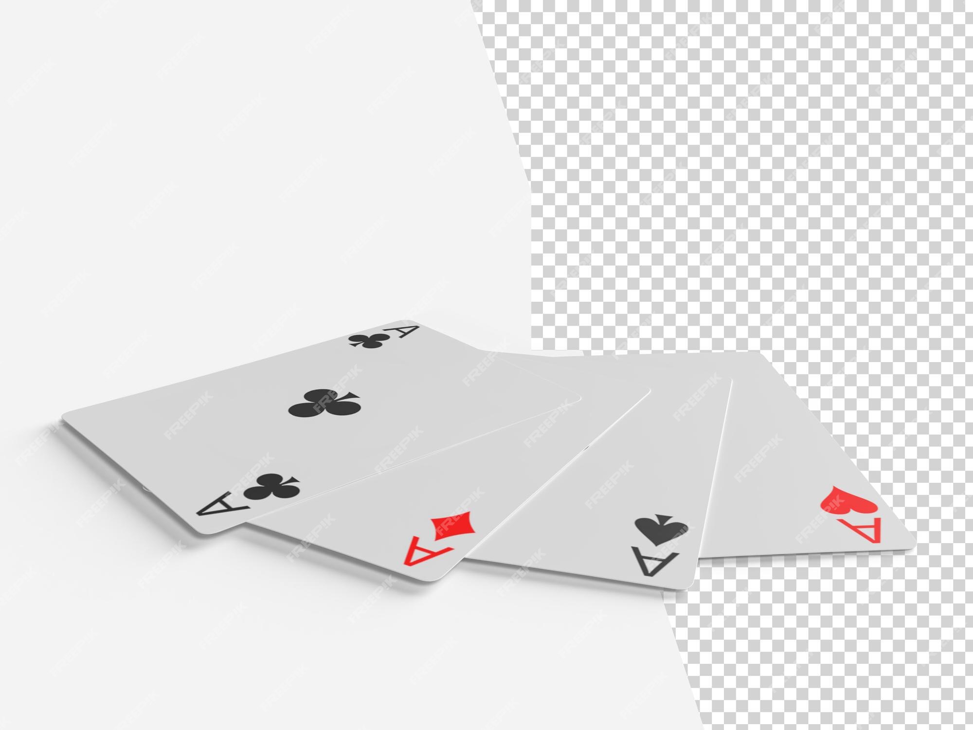 Jogo de pôquer de cartas de baralho de quatro ases símbolos de jogos de  azar 3d realistas clubes e espaços corações e diamantes cartão de pôquer de  cassino renderização em 3d