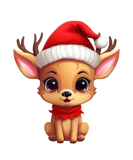 PSD un joli cerf en dessin animé portant un chapeau de noël