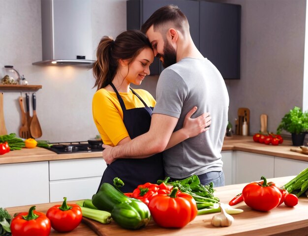 PSD un joli couple dans une cuisine.