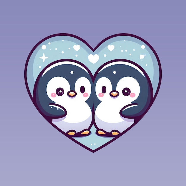 PSD un joli dessin en forme de cœur qui aime les pingouins