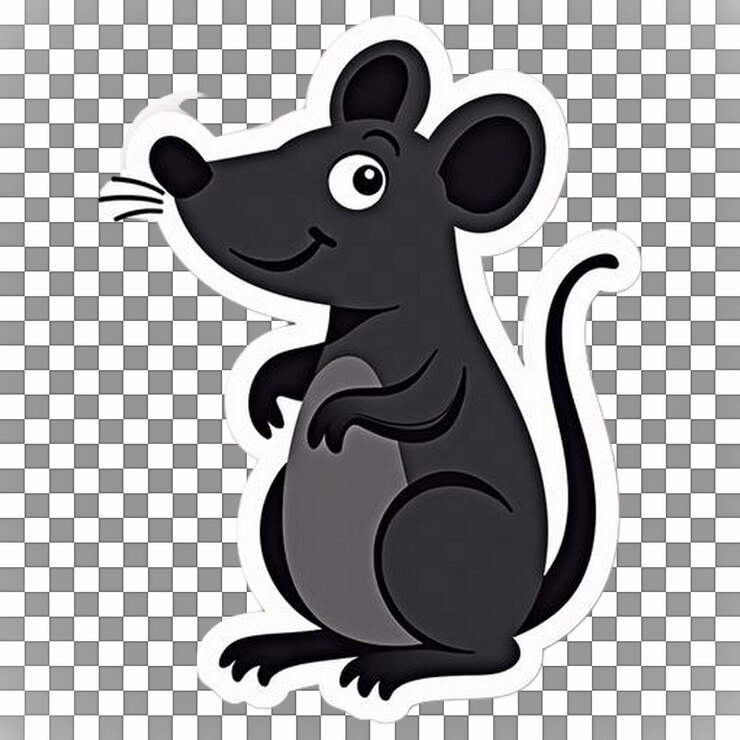 PSD un joli dessin graphique de rat de dessin animé noir