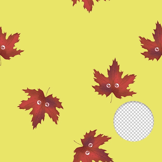 PSD joli motif de feuilles d'automne de style kawaii sur fond jaune