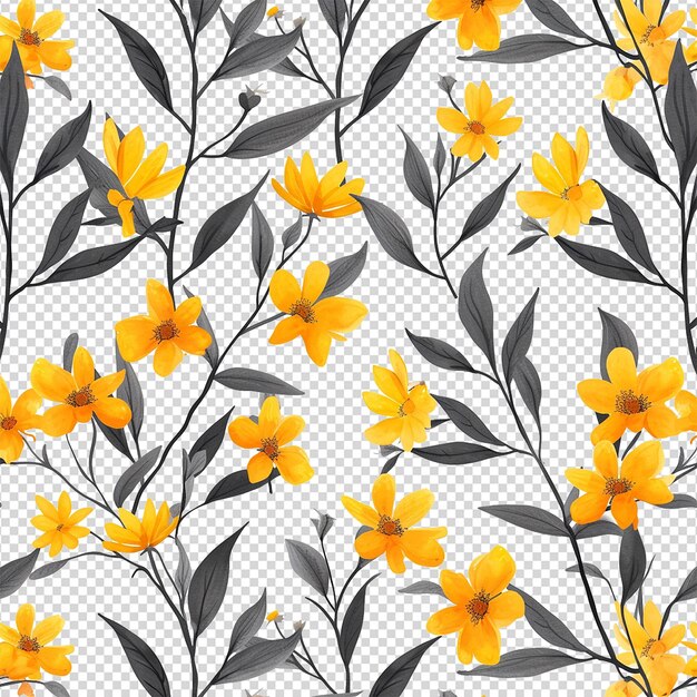 PSD joli motif floral jaune sans couture isolé sur un fond transparent.