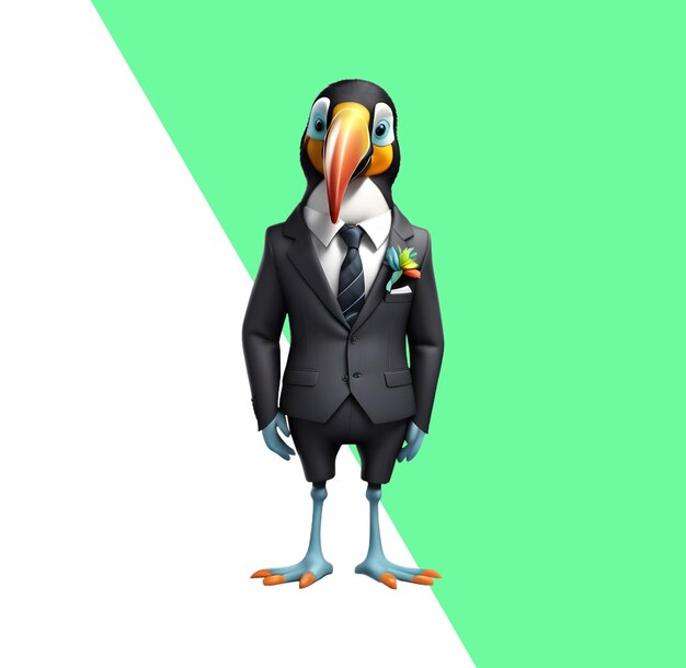 PSD joli toucan 3d avec des vêtements