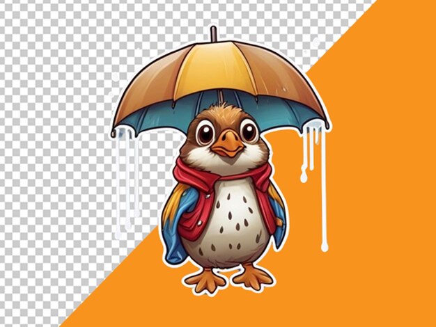 PSD une jolie caille de dessin animé avec un parapluie et une veste.