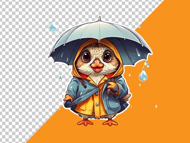 PSD une jolie caille de dessin animé avec un parapluie et une veste.