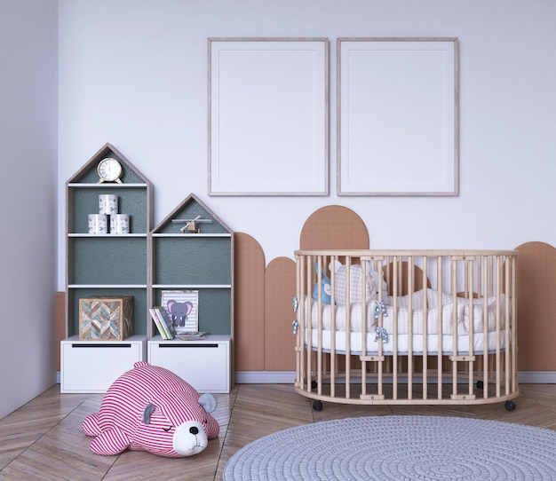 PSD jolie chambre de bébé avec une maquette d'affiche