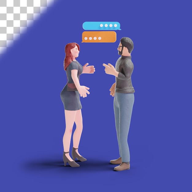 Jolie femme 3D discutant avec un homme