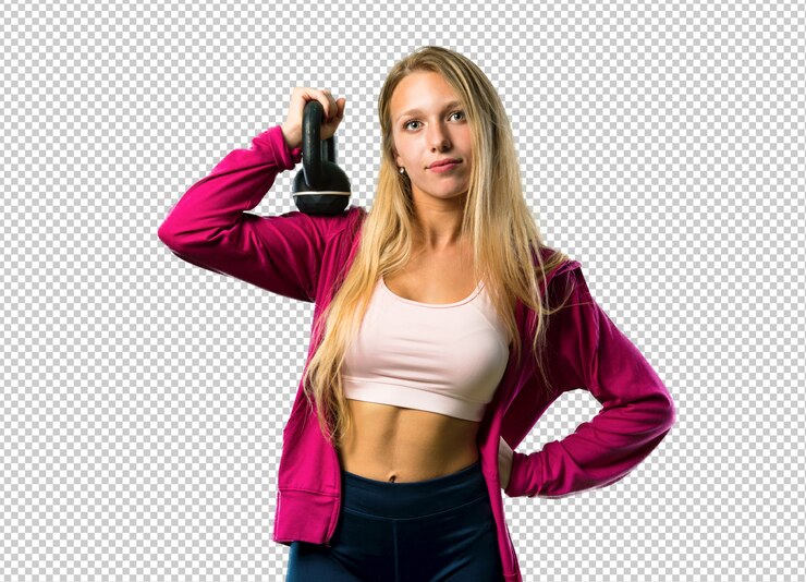 PSD jolie femme de sport avec kettlebell