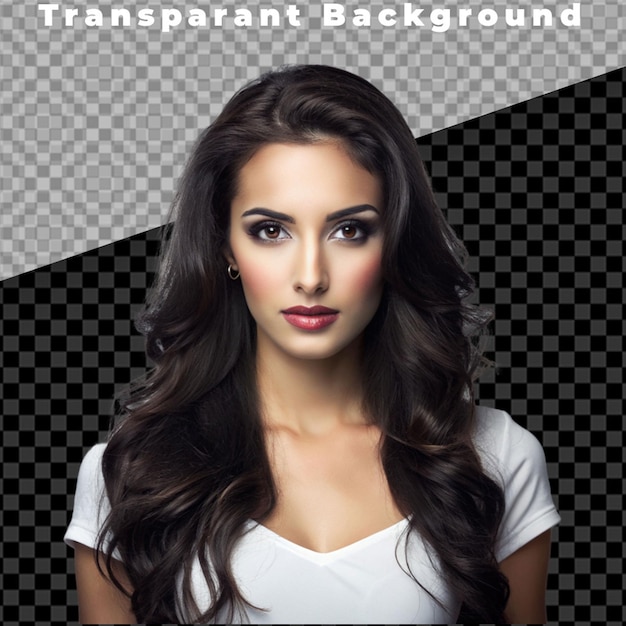 Une jolie femme tenant un cœur sur un fond transparent
