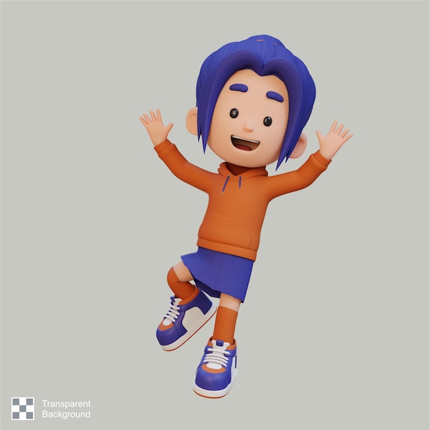 Une jolie fille en 3D en pose de saut