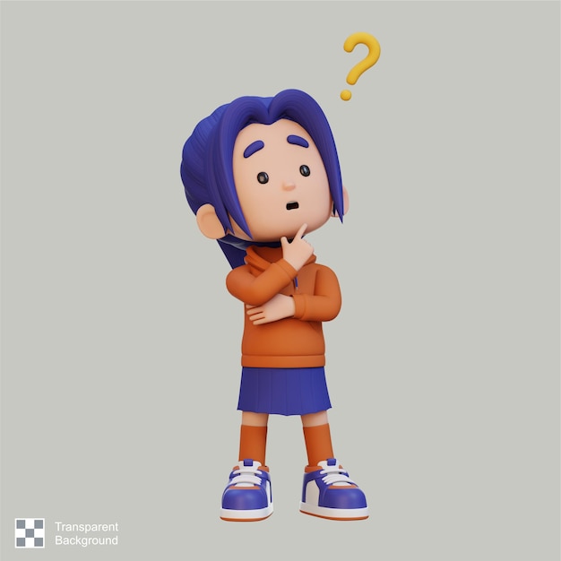 Une jolie fille en 3D qui pense sans idée.