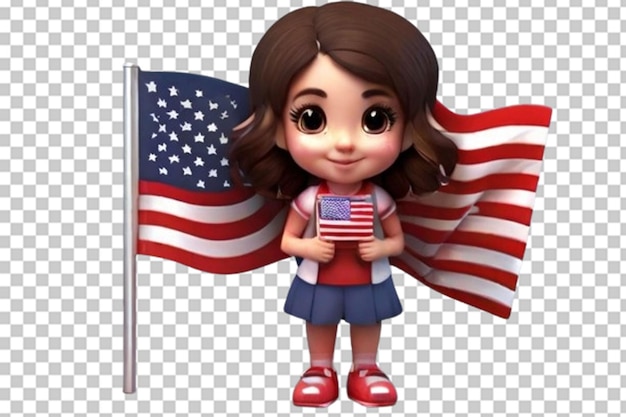 PSD une jolie fille 3d tient le drapeau des états-unis