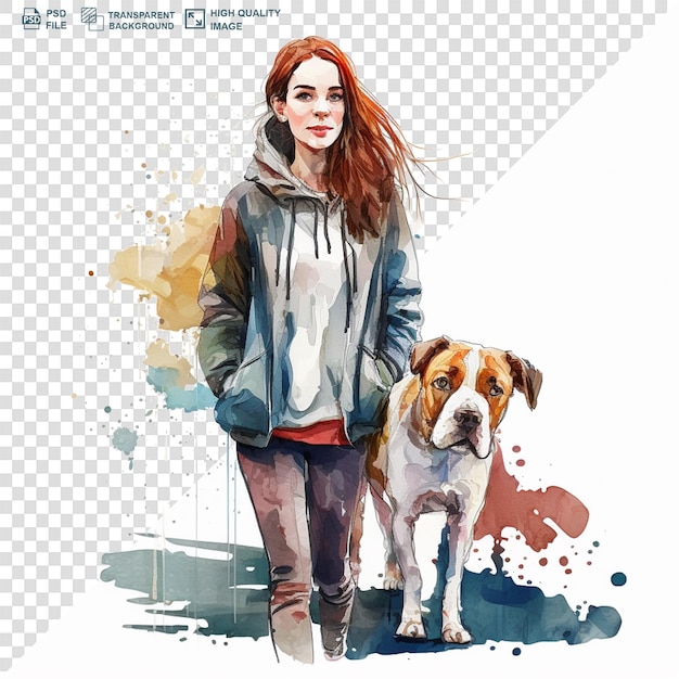 PSD une jolie fille avec de la peinture à l'aquarelle de chien