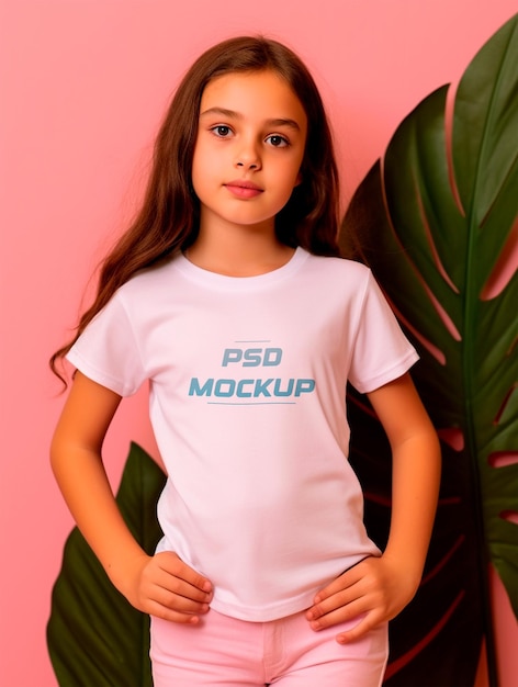 Jolie Fille Portant La Conception De Maquette De T-shirt Blanc Psd