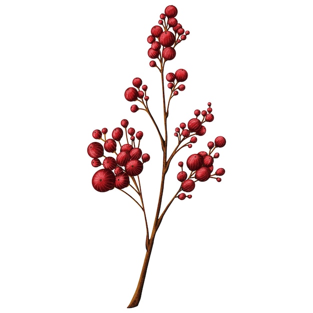 PSD jolie grande branche avec des fruits rouges sur fond blanc isolé