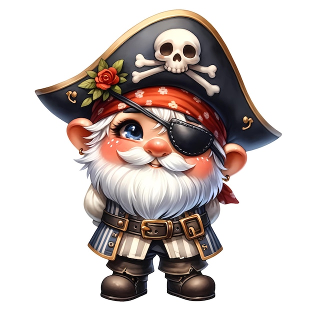 PSD une jolie illustration d'aquarelle de gnome pirate