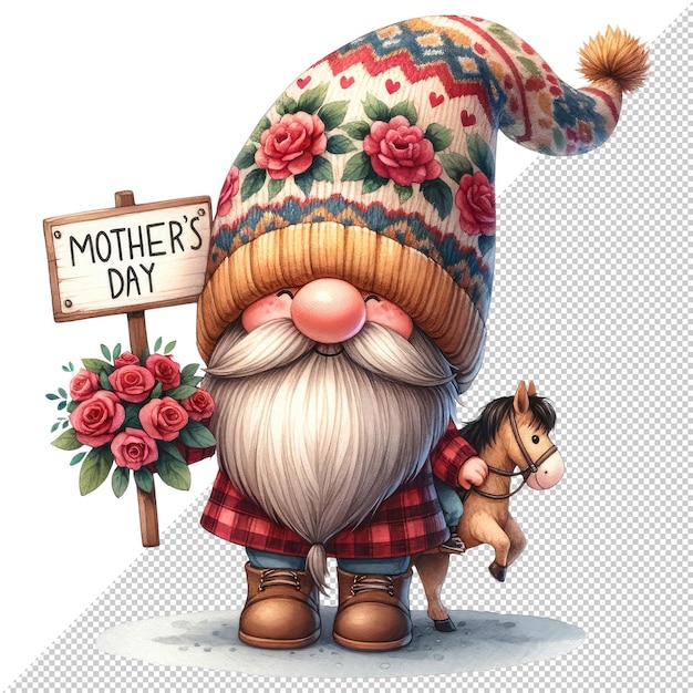 PSD une jolie illustration de la fête des mères avec des gnomes à l'aquarelle