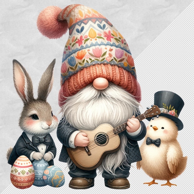 PSD une jolie illustration de gnomes à l'aquarelle pour le jour de pâques