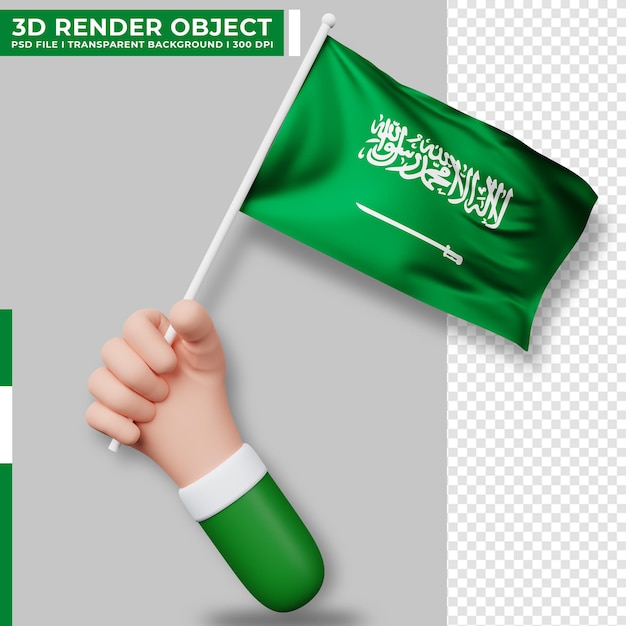 PSD jolie illustration de la main tenant le drapeau de l'arabie saoudite. fête de l'indépendance de l'arabie saoudite. drapeau du pays.