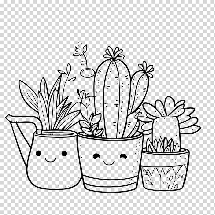 PSD une jolie illustration de plantes succulentes et de cactus en pot