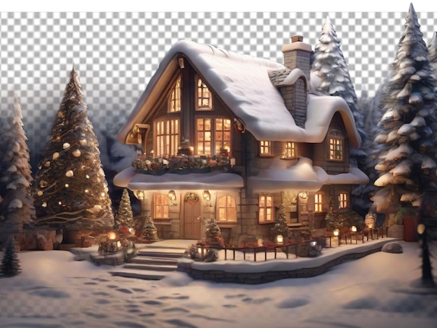 PSD une jolie maison de noël en 3d sur un fond transparent