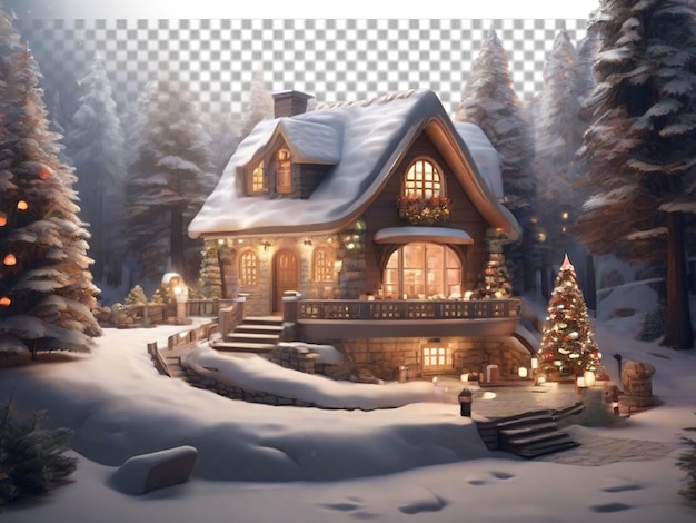 PSD une jolie maison de noël en 3d sur un fond transparent