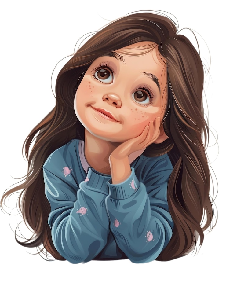 PSD une jolie petite fille aux cheveux longs qui regarde la caméra.
