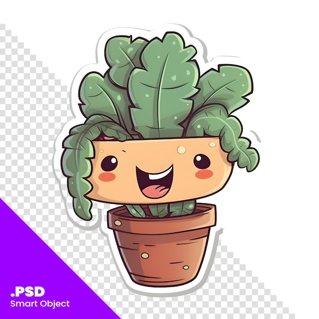 PSD jolie plante de kawaii en pot isolée sur fond blanc modèle psd d'illustration vectorielle