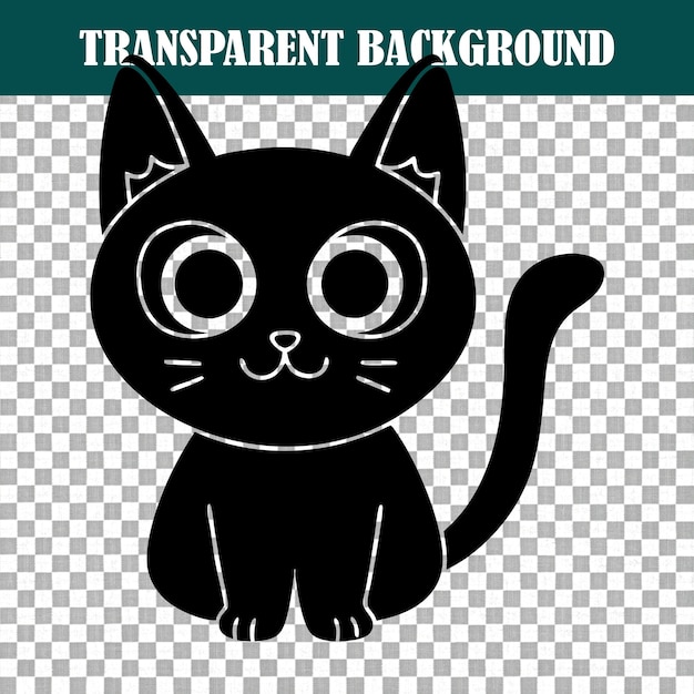 Une jolie silhouette de chat noir avec un fond transparent