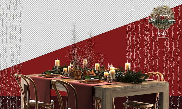 PSD jolie table et chaises de noël en bois décorations de table de noël boisées et rustiques décorations