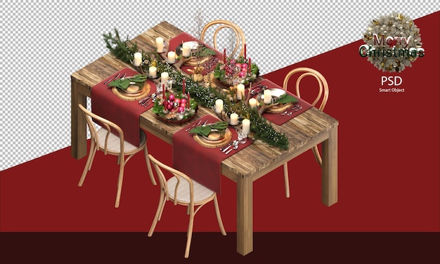 PSD jolie table et chaises de noël en bois décorations de table de noël boisées et rustiques décorations